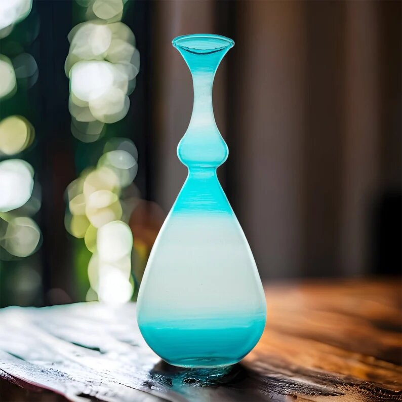 Hand-Blown Turquoise Ombre Glass Vase – Elegant Decorative Accent for Modern Interiors | Les Trois Pyramides