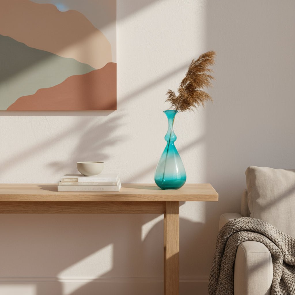 Hand-Blown Turquoise Ombre Glass Vase – Elegant Decorative Accent for Modern Interiors
