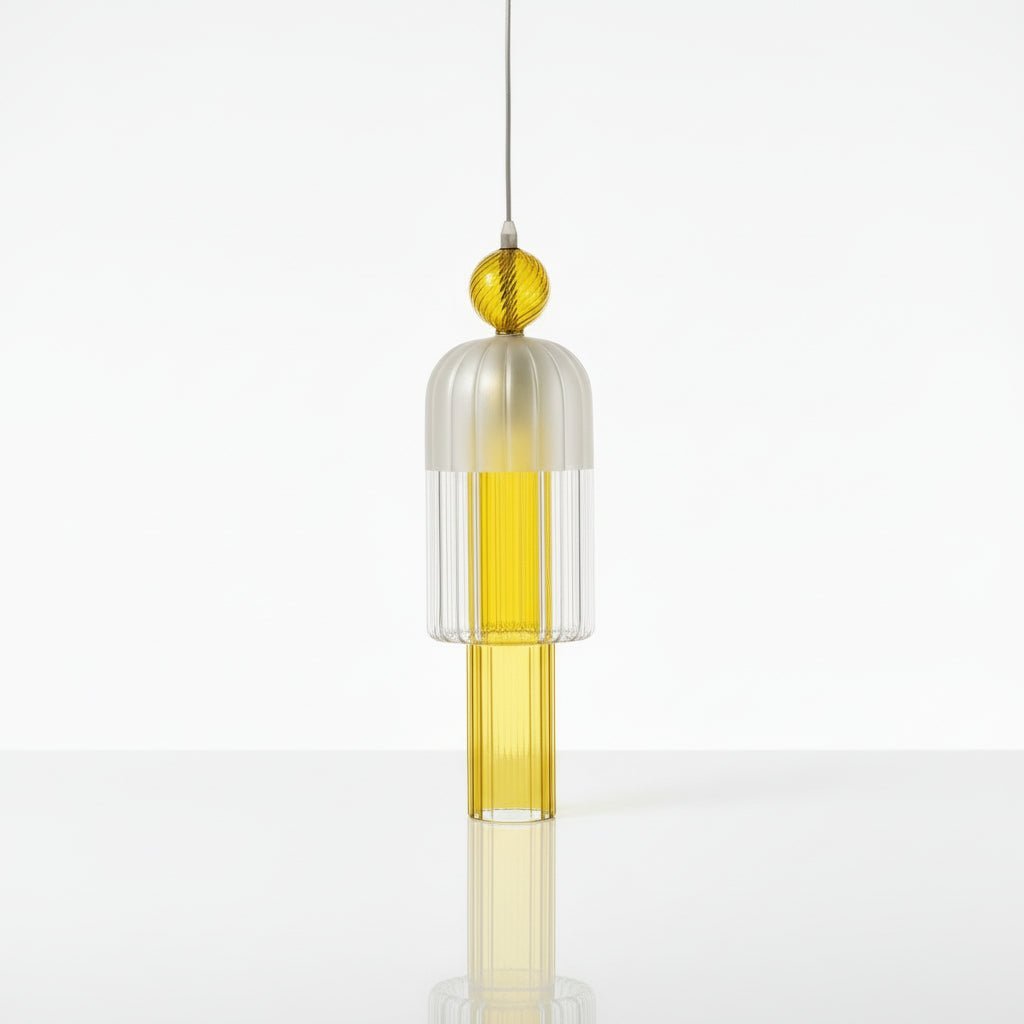 Hand-Blown yellow Ribbed Glass pendant light - Modern Lighting