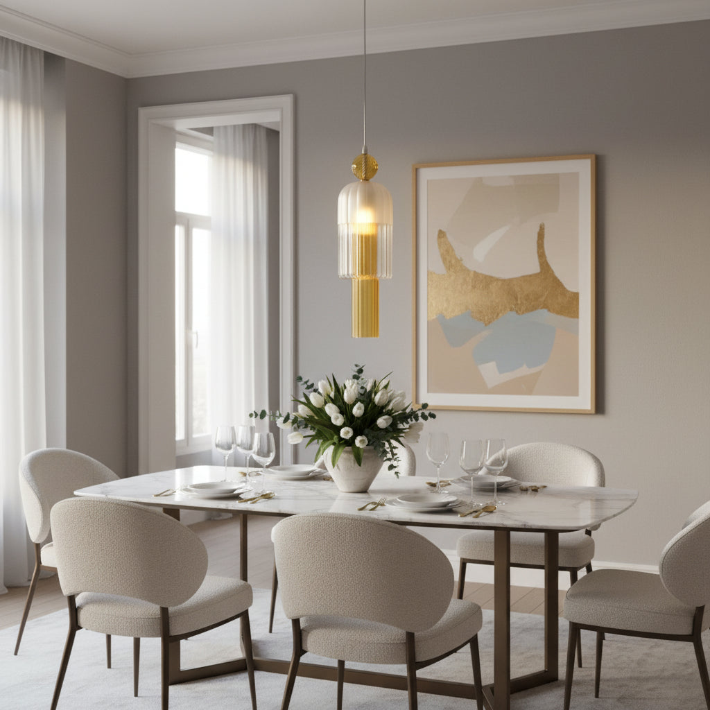 Hand-Blown yellow Ribbed Glass pendant light - Modern Lighting