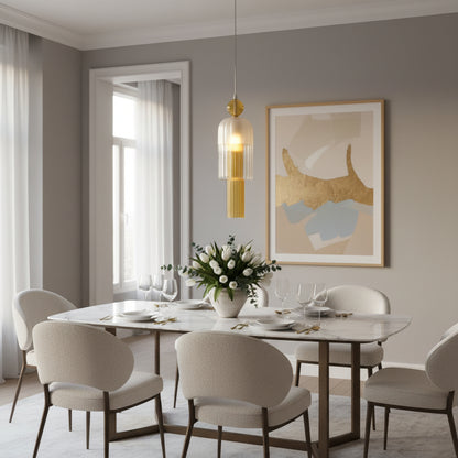 Hand-Blown yellow Ribbed Glass pendant light - Modern Lighting