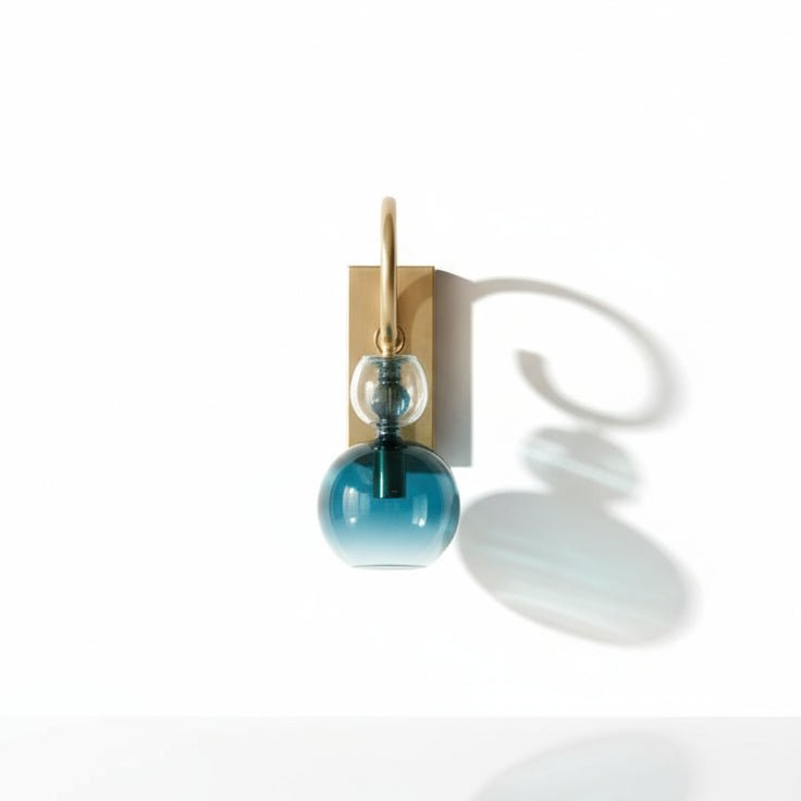 Hand painted Modern wall sconceHand-Blown Blue Glass Wall Sconce with Brass Frame – Modern Artisan Light Fixture