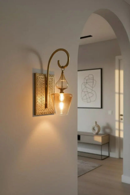 Hand-Painted Yellow Fade Blown Glass Wall Light | Brass Wall Sconce
 | Les Trois Pyramides