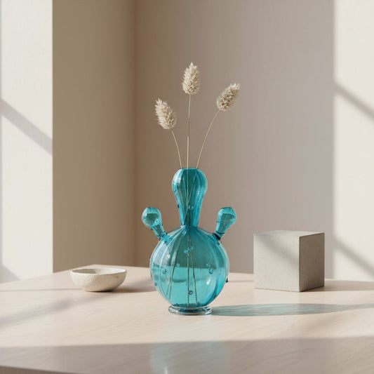 Blue cactus vase on a white background