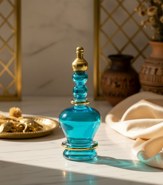 Turquoise Decorative Perfume Bottle with Copper Stopper - Les Trois Pyramides