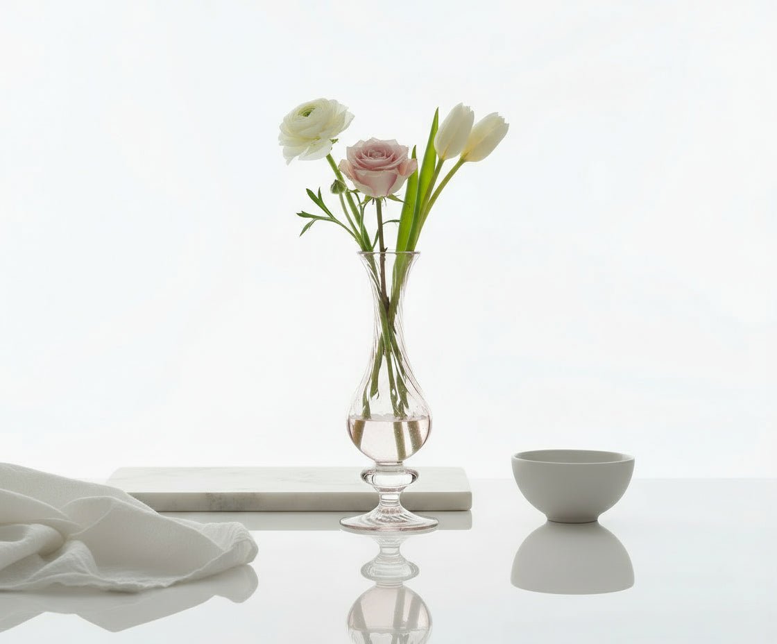 Handblown Glass Bud Vase - Elegant Pink Swirl Glass Vase for Floral Display and Home Decor