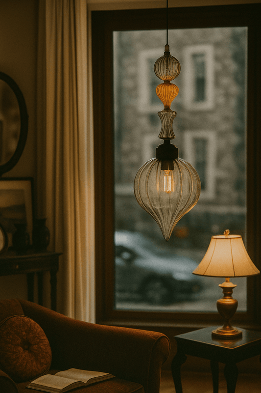 Handblown Glass Pendant Light – Multicolor Textured Drop Design