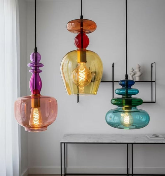 Handblown Glass Pendant Light Set – Custom Hanging Glass Lights for Interior Spaces