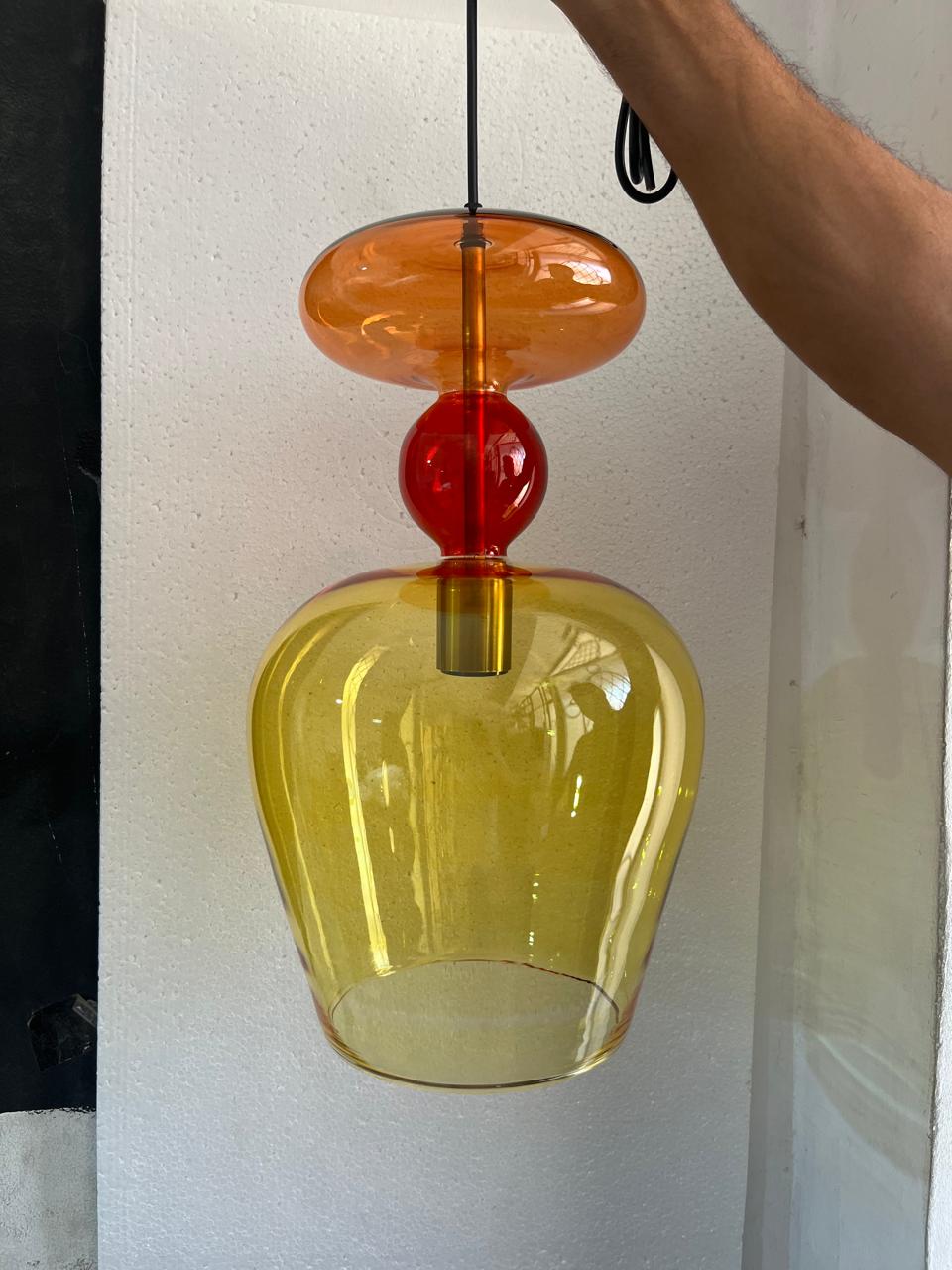 Handblown Glass Pendant Light Set – Custom Hanging Glass Lights for Interior Spaces | Les Trois Pyramides 