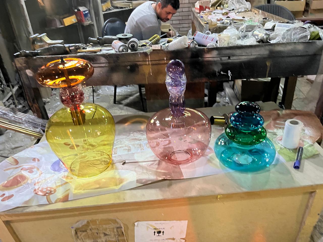 Handblown Glass Pendant Light Set – Custom Hanging Glass Lights for Interior Spaces | Les Trois Pyramides 