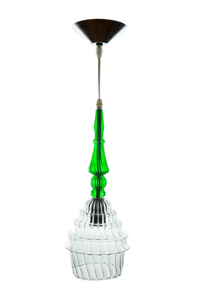 Handblown Green and Clear Glass Pendant Light - Unique Ribbed Glass Hanging Lamp for Modern Home Decor | Les Trois Pyramides