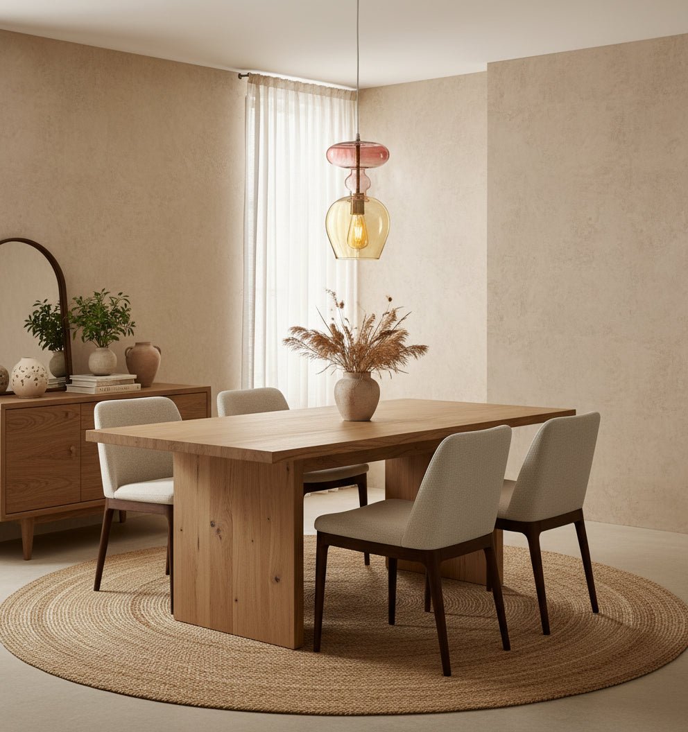 Handcrafted Amber and Rose Glass Pendant Light – Unique Retro-Inspired Ceiling Fixture for Home Lighting