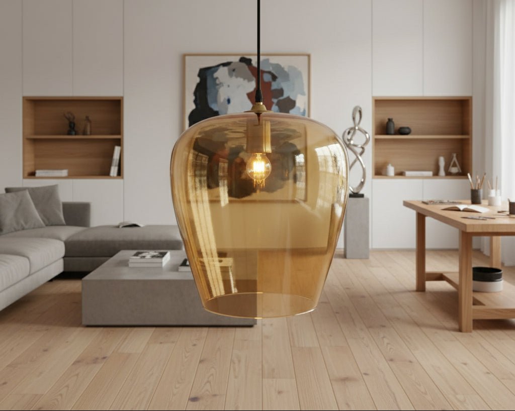 Handcrafted Amber Glass Pendant Light – Modern Home Lighting