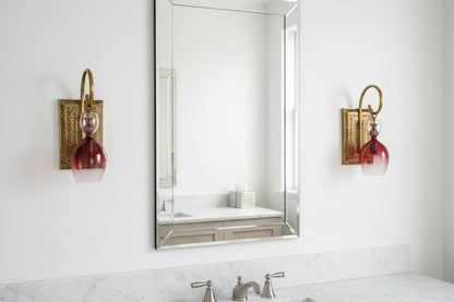 Handcrafted Brass Wall Sconce – Red Blown Glass Wall Light for Hallway