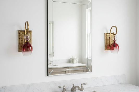 Handcrafted Brass Wall Sconce – Red Blown Glass Wall Light for Hallway