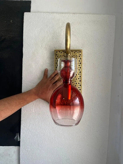 Handcrafted Brass Wall Sconce – Red Blown Glass Wall Light for Hallway | Les trois pyramides