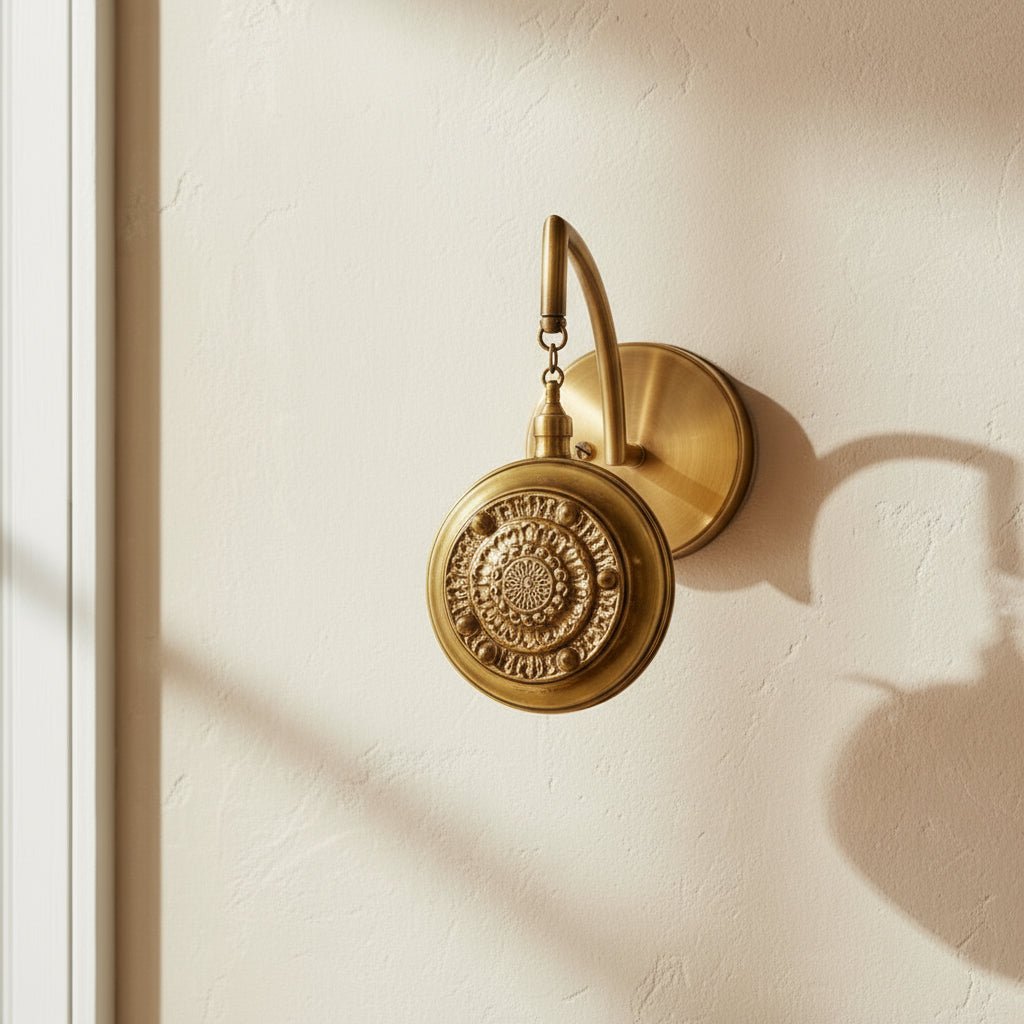 Solid Brass Wall Sconce with Vintage Round Design