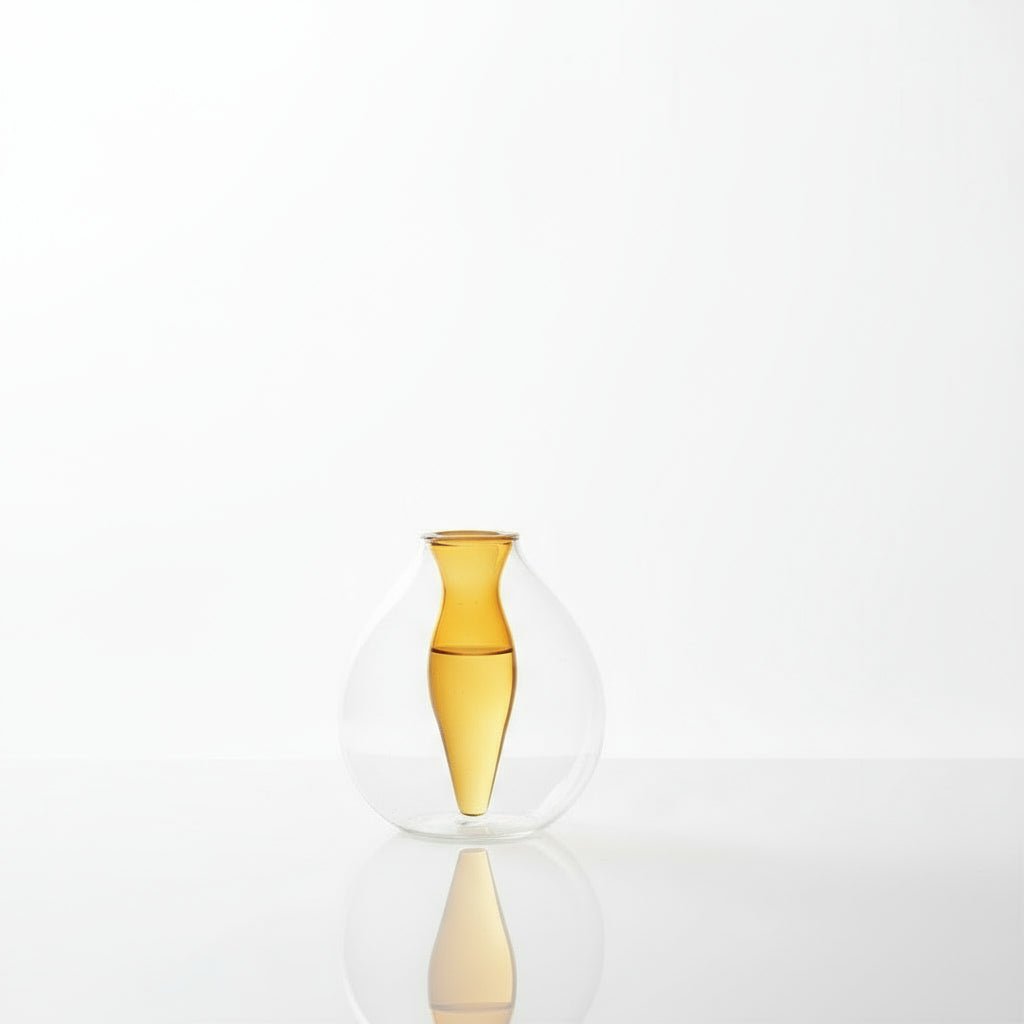 Handcrafted Dual-Layer Glass Vase – Amber and Clear Artistic Flower Display