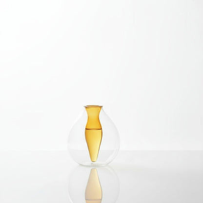 Handcrafted Dual-Layer Glass Vase – Amber and Clear Artistic Flower Display