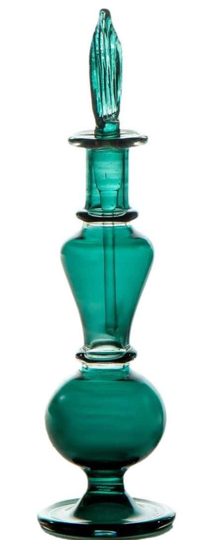 Handcrafted Emerald Green Glass Perfume Bottle with Decorative Stopper | Les Trois Pyramides