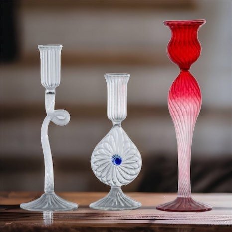 Handcrafted Glass Candle Holders – Set of Three Elegant Designs | Les Trois Pyramides