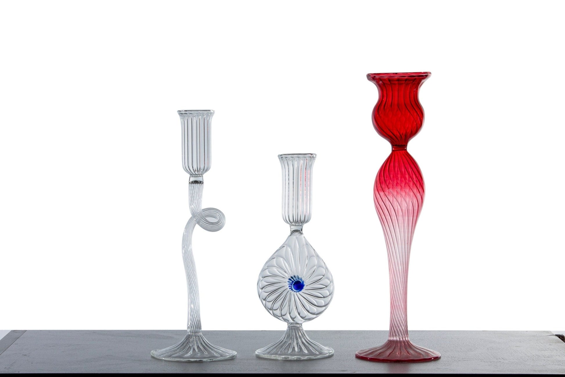 Handcrafted Glass Candle Holders – Set of Three Elegant Designs | Les Trois Pyramides