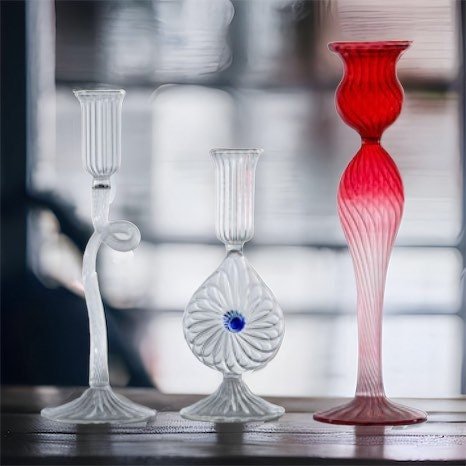 Handcrafted Glass Candle Holders – Set of Three Elegant Designs | Les Trois Pyramides