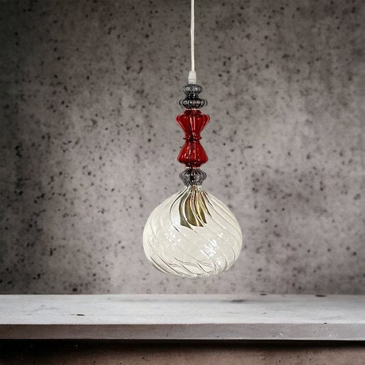 Handcrafted Glass Pendant Light with Red and Clear Accents | Les Trois Pyramides 