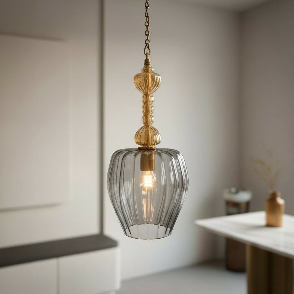 Handcrafted Gold Glass Pendant Light – Vintage-Inspired Ceiling Fixture for Ambient Lighting