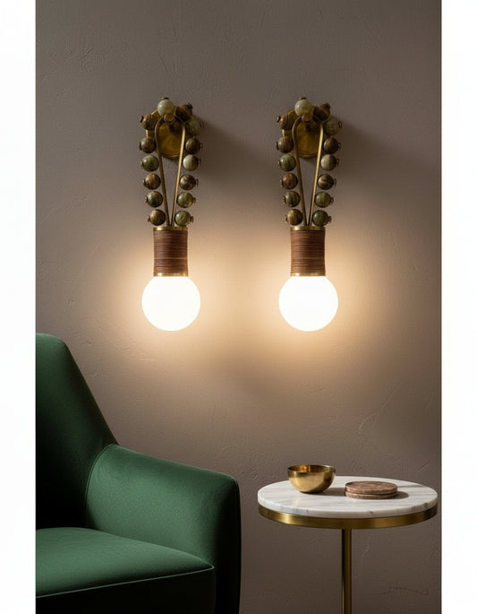 Handcrafted Marble and Brass wall light sconce with unique modern Design