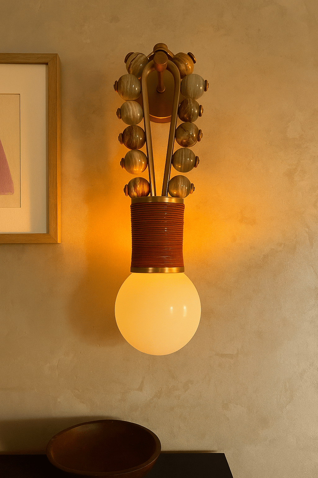 Handcrafted Marble and Brass wall light sconce with unique modern Design - Les Trois Pyramides