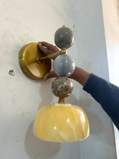 Handcrafted Marble & Brass Light Fixture, Modern Geometric Wall Decor | Custom Marble