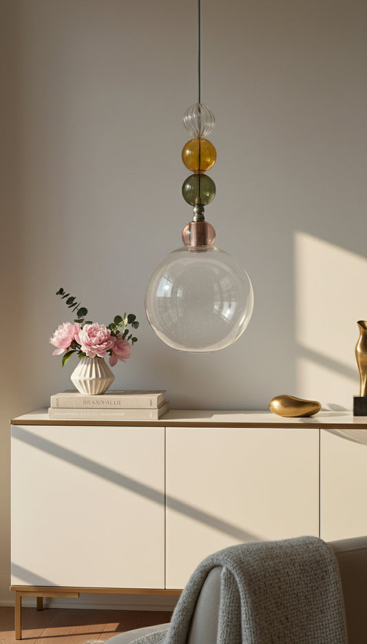 Handcrafted Multicolor Glass Pendant Light with Decorative Globe Design | Les Trois Pyramides.
