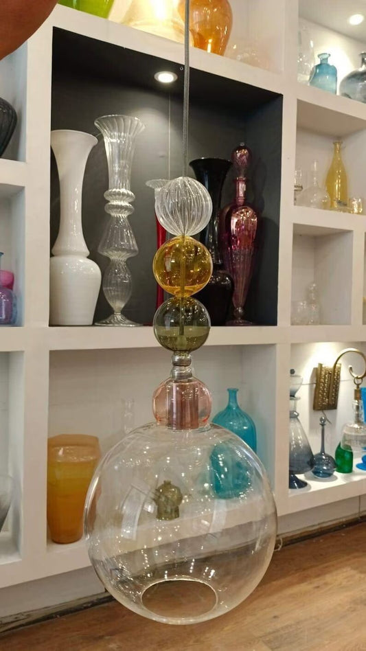Handcrafted Multicolor Glass Pendant Light with Decorative Globe Design | Les Trois Pyramides.