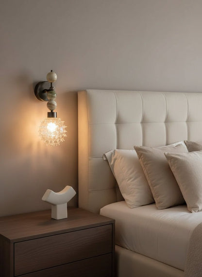 Handcrafted Onyx Stone Wall Sconce with Textured Bubble Glass – Dark Bronze Finish