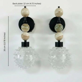 Handcrafted Onyx Stone Wall Sconce with Textured Bubble Glass – Dark Bronze Finish