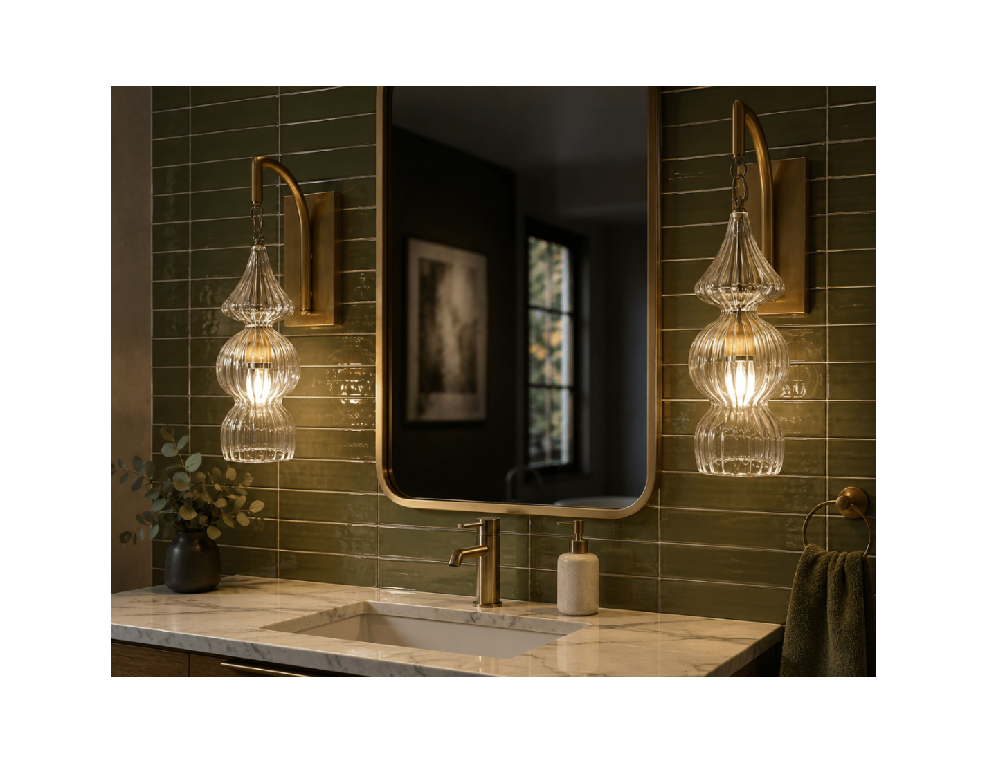 Handcrafted Ribbed Glass Wall Sconce | Brass Bathroom & Hallway Light