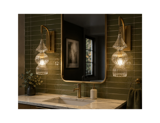 Handcrafted Ribbed Glass Wall Sconce | Brass Bathroom & Hallway Light
