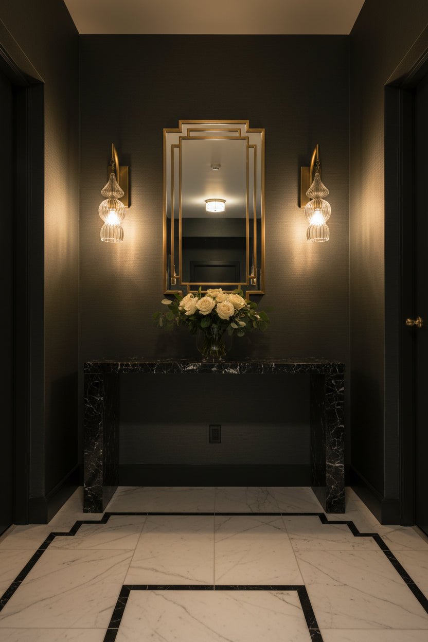 Handcrafted Ribbed Glass Wall Sconce | Brass Bathroom & Hallway Light