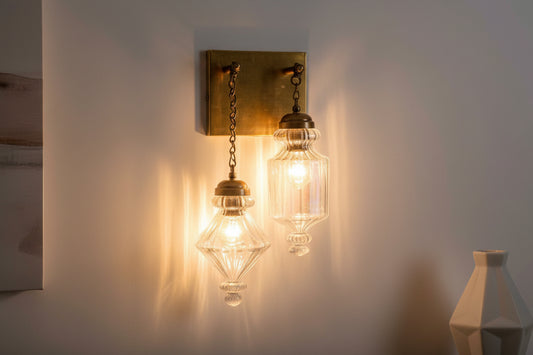 Ribbed Double Glass Sconce Light Fixture for Home Decor | Les Trois Pyramides 