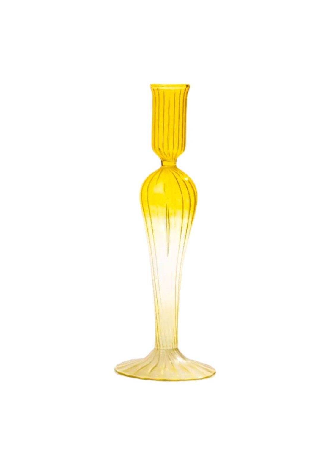 Handcrafted Yellow Ribbed Glass Candle Holder – Elegant Home Accent | Les Trois Pyramide