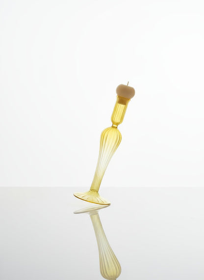 Handcrafted Yellow Ribbed Glass Candle Holder – Elegant Home Accent