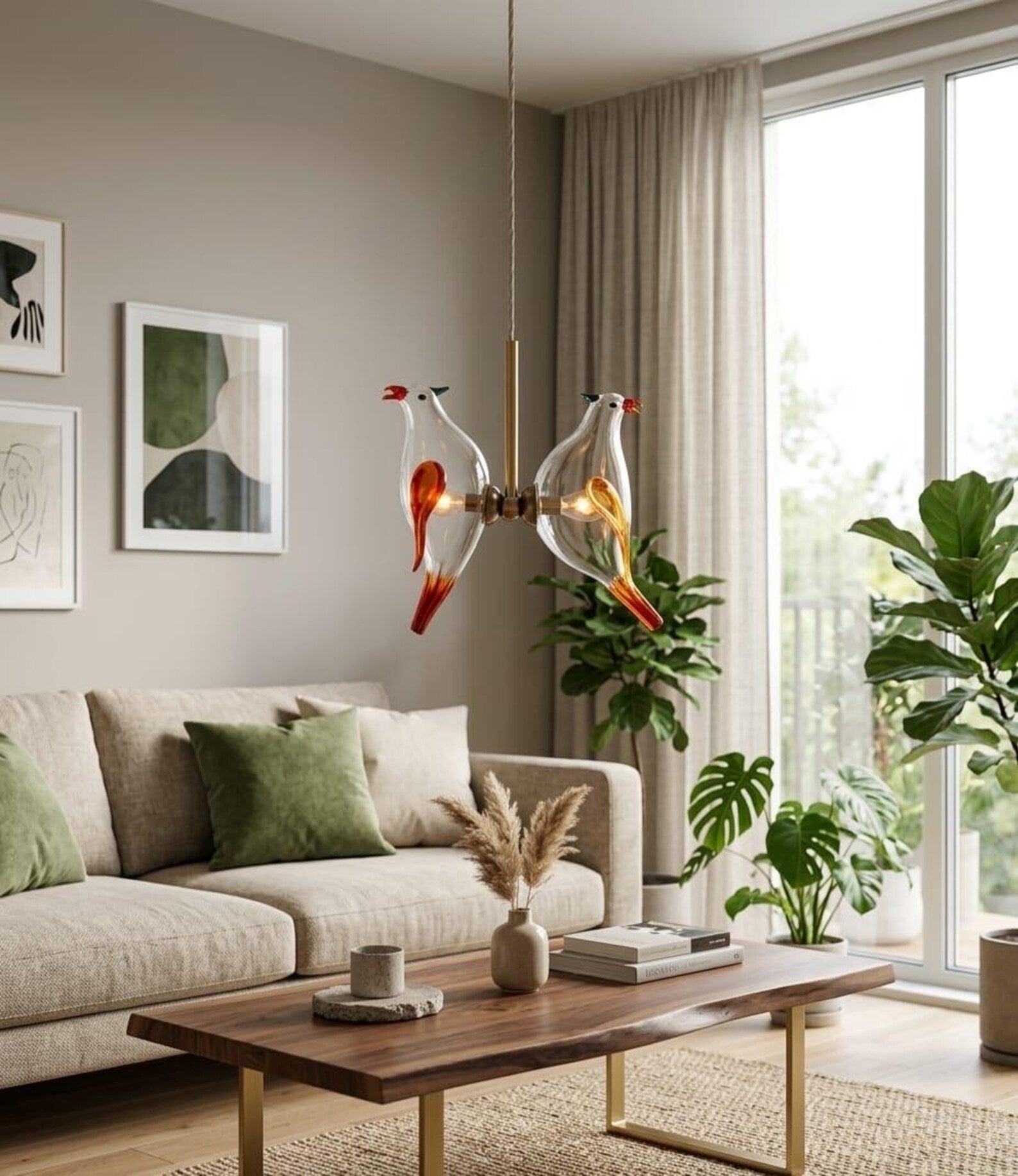 Handmade Birds Twin Hanging lamp | Les Trois Pyramides.