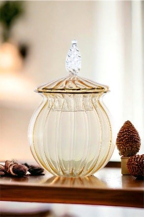 Handmade Blown Glass Jar Embossed with 14 K Gold / Hand Made Decoration for Kitchen - Les Trois Pyramides