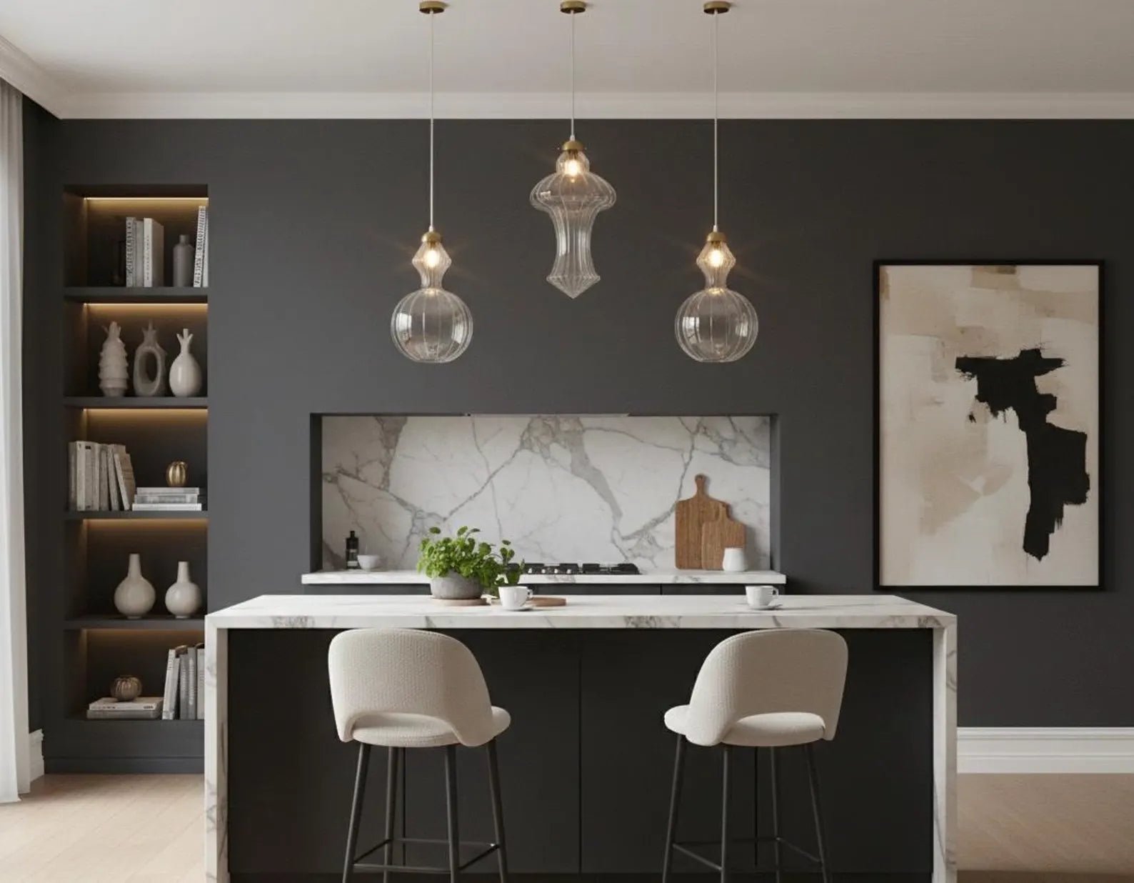 Blown Glass and Brass Light Fixture - Les Trois Pyramides