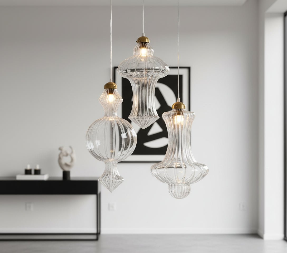 Handmade Blown Glass Pendant Lights – Set of Three Unique Designs