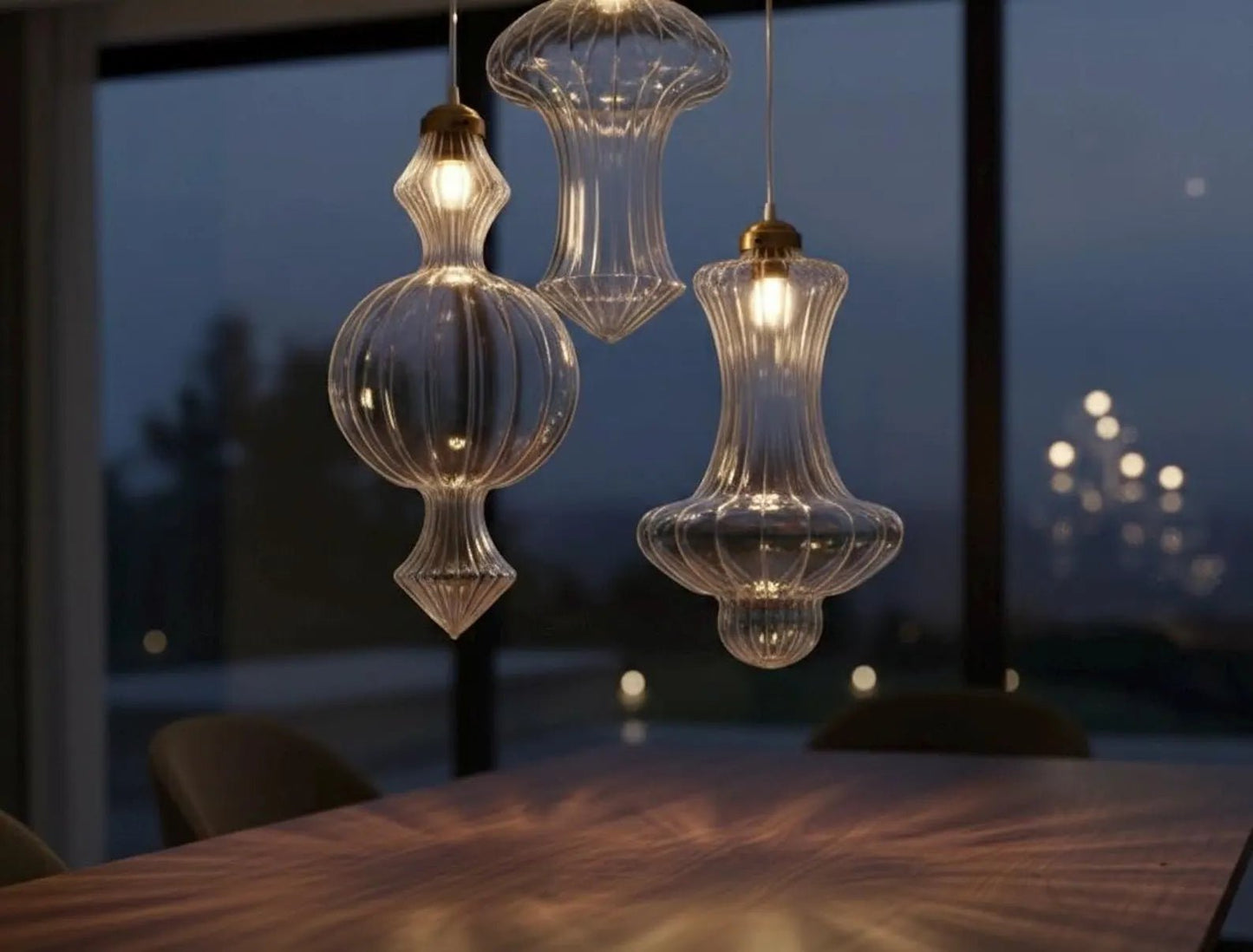 Blown Glass and Brass Light Fixture - Les Trois Pyramides