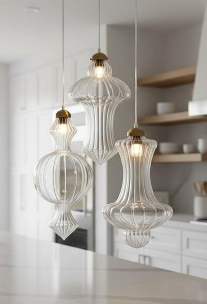 Blown Glass and Brass Light Fixture - Les Trois Pyramides