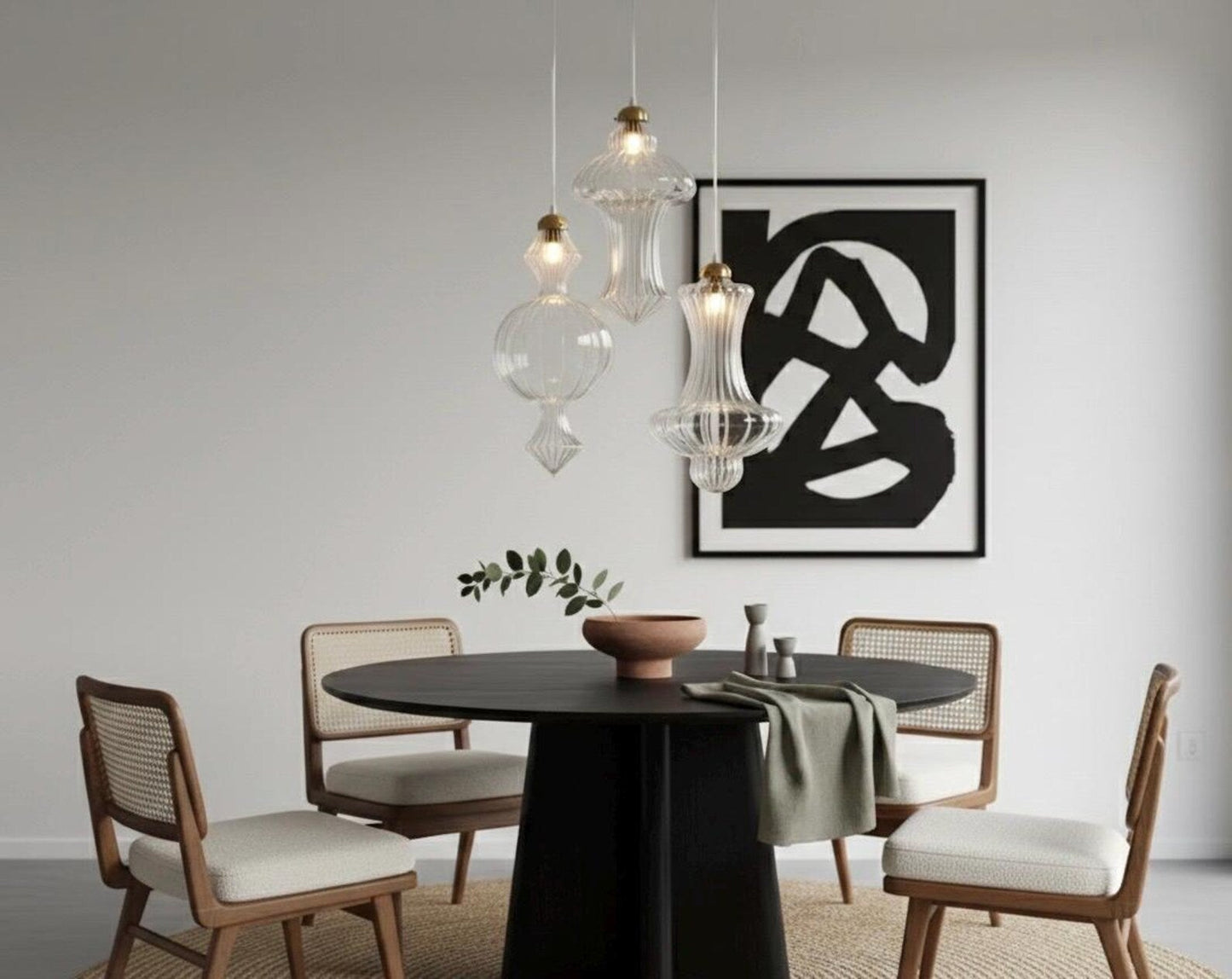 Blown Glass and Brass Light Fixture - Les Trois Pyramides