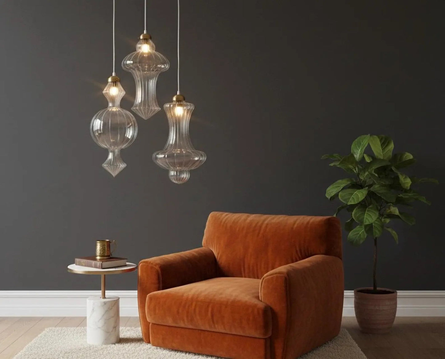 Blown Glass and Brass Light Fixture - Les Trois Pyramides